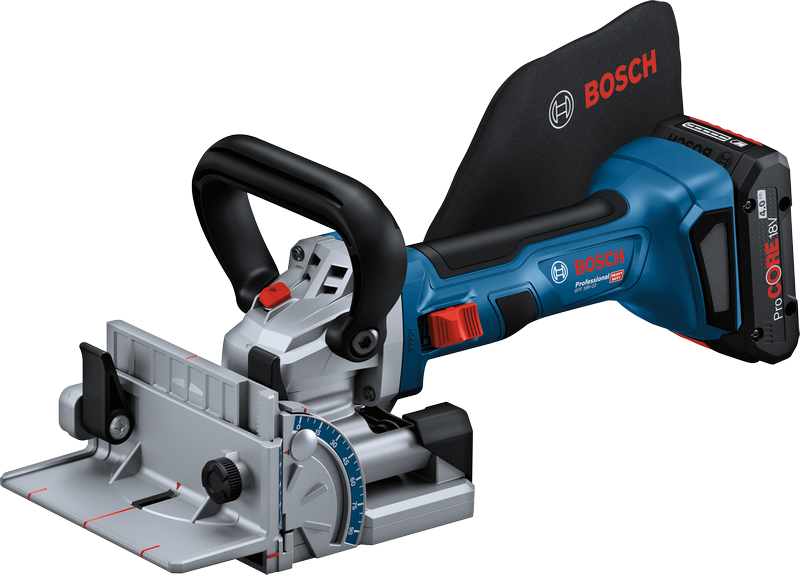 Bosch GFF 18V-22 cordless biscuit joiner for precise wood joints.