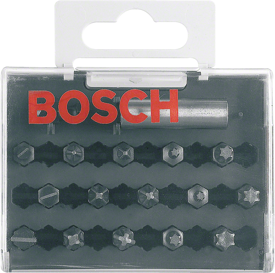 Bosch screwdriver bit set with assorted heads in case.