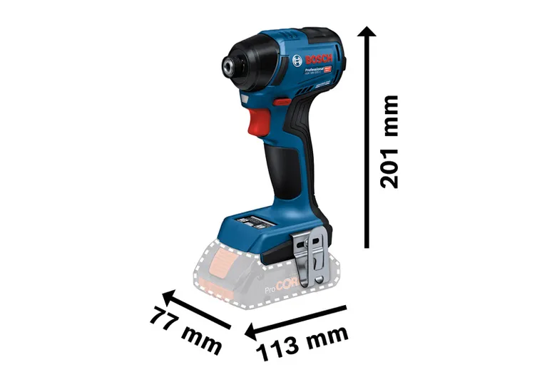 Bosch GDR 18V-220 C impact driver, 201 mm height.