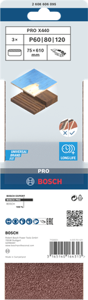 Bosch PRO X440 sanding belt 75 x 610 mm 3 pcs.