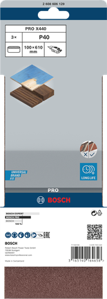 PRO X440 Sanding Belt, 100 x 610 mm, G40, 3 pcs PRO X440 Sanding Belt, 100 x 610 mm, G40, 3 pcs
