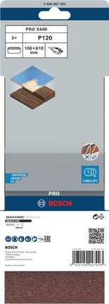 PRO X440 Sanding Belt, 100 x 610 mm, G120, 3 pcs PRO X440 Sanding Belt, 100 x 610 mm, G120, 3 pcs