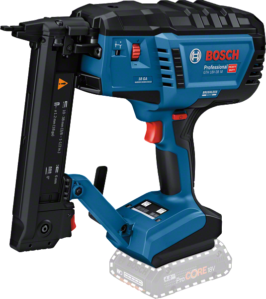 Bosch GTH 18V-38 M cordless wood stapler.