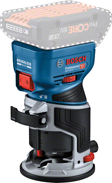 Bosch GKF 18V-8 cordless palm router with brushless motor.