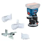 Bosch GKF 18V-8 cordless router with accessories.