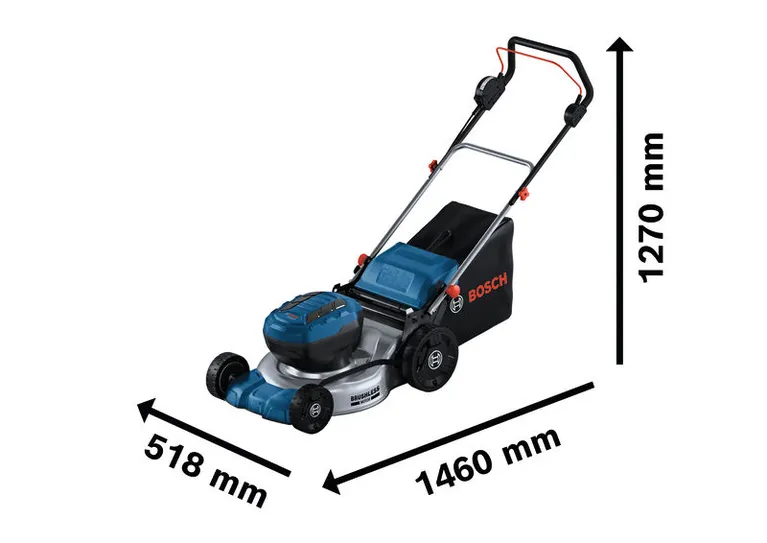 Bosch GRA 18V2-46 cordless lawn mower with large grass box.