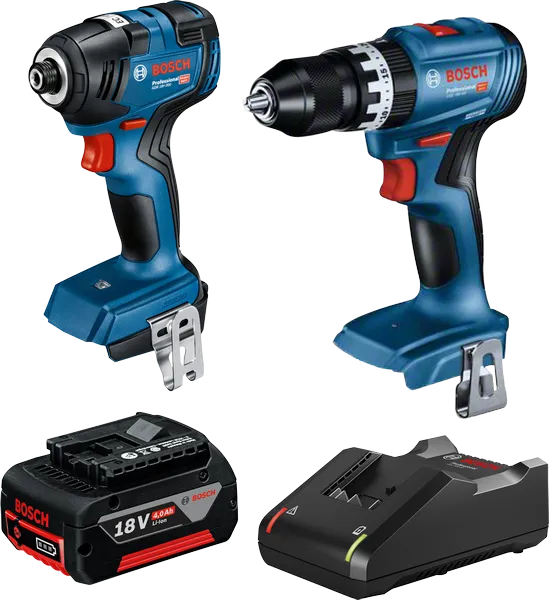 Bosch 18V Brushless 2 Piece 4.0Ah Combo Kit with drill, driver, battery and charger.