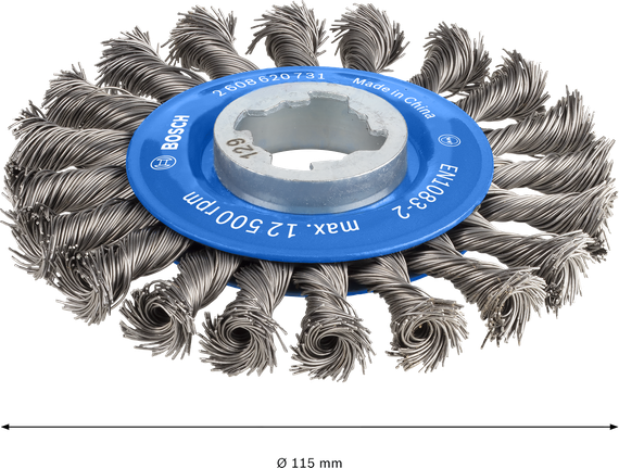 Bosch PRO Metal heavy X-Lock wire wheel, 115 mm diameter.
