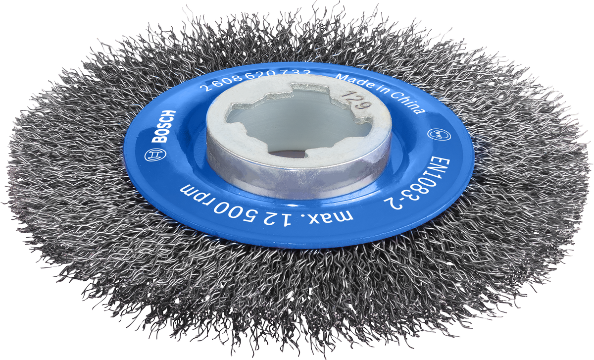 Bosch PRO Metal clean X-Lock wire wheel, 115 mm diameter.