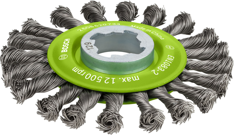 PRO Stainless Steel heavy X-Lock Wire Wheel, 115 x 0.5 mm Bosch PRO X-Lock stainless steel knotted wire wheel 115mm.