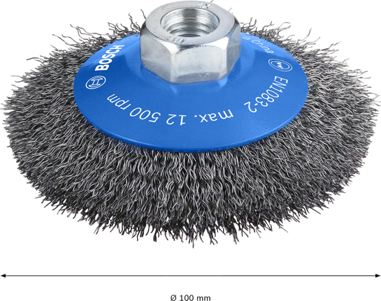 PRO Metal clean Bevel Brush, 100 x 0.3 mm, Thread Bosch PRO Metal clean Bevel Brush 100 mm for angle grinders.