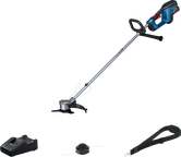 Bosch GFR 18V-23 grass trimmer with accessories.
