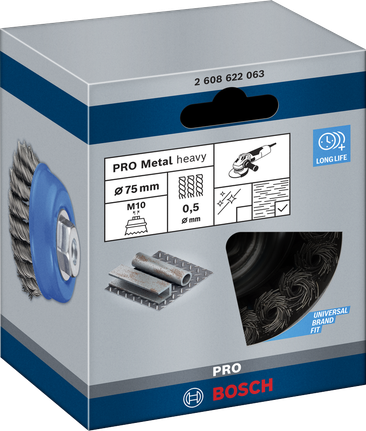 PRO Metal heavy Cup Brush, 75 x 0.5 mm, Thread Bosch PRO Metal heavy cup brush 75×0.5 mm.