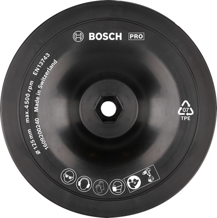PRO Backing Pad, 125 x 8 mm Bosch PRO Backing Pad 125 mm for angle grinders.