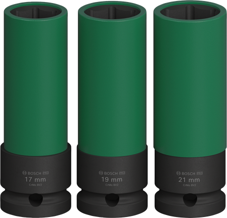 Bosch PRO Impact Socket Set extra-deep 17, 19, 21 mm.