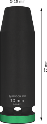 Bosch PRO Impact Socket 1/2 inch 10 mm deep.