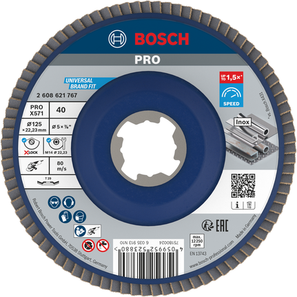 Bosch PRO X571 flap disc 125mm grit 40 with X-Lock.