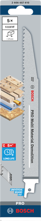PRO Multi Material Demolition S1110VF Blade, 1.6 x 22 x 225 mm, 5 pcs Bosch PRO Multi Material Demolition S1110VF blade 5 pcs.