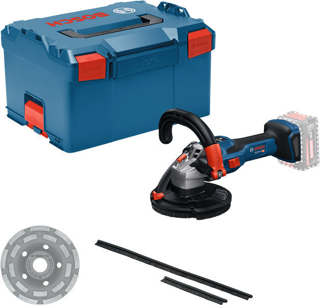 Bosch GBR 18V-15 S wall grinder with case and accessories.