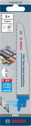 PRO Thick Metal Demolition S930CF Blade, 1.6 x 22 x 150 mm, 5 pcs Bosch PRO Thick Metal Demolition S930CF 5-pack.