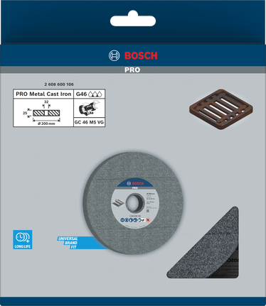 PRO Metal Grinding Wheel, 200 x 25 x 32 mm, G46 Bosch PRO metal grinding wheel 200 x 25 x 32 mm.