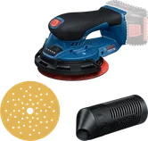Bosch cordless random orbit sander GEX 18V-150 with dust filter.