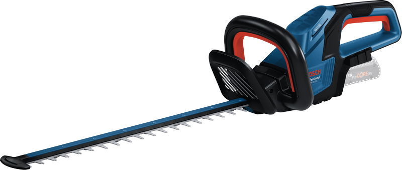 Bosch GHE 18V-50 cordless hedgecutter, ergonomic handle.