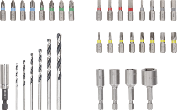 Bosch 35-piece Extra Hard Screwdriver Bit and HSS Drill Bit Set.