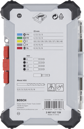 Bosch 35-piece Extra Hard screwdriver bit and HSS drill bit set.