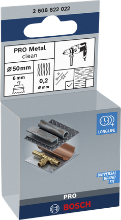 PRO Metal clean Cup Brush, Straight Shank, 50 x 0.2 mm Bosch PRO Metal clean cup brush 50×0.2 mm.