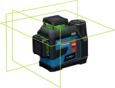 Bosch GLL 12V-100-33 CG laser leveling tool with green beams.
