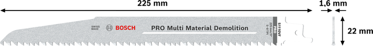 PRO Multi Material Demolition S1110VF Blade, 1.6 x 22 x 225 mm, 5 pcs Bosch PRO Multi Material Demolition S1110VF saw blade, 225 mm.