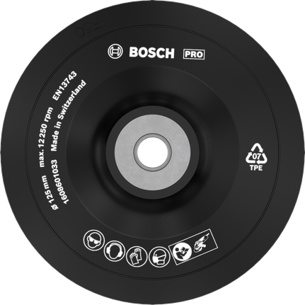 PRO Backing Pad Soft, 125 mm, M14 Bosch PRO Backing Pad Soft 125 mm for angle grinders.