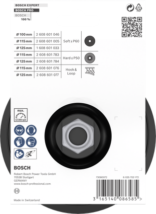 PRO Backing Pad, 115 mm, M14, Hook-and-Loop Bosch PRO backing pad 115 mm M14 hook-and-loop.