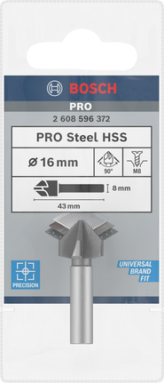 PRO Steel HSS Countersink Bit, 16 x 43 mm, M8 Bosch PRO Steel HSS 16 mm countersink bit.