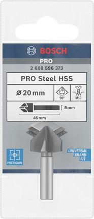 PRO Steel HSS Countersink Bit, 20 x 45 mm, M10 Bosch PRO Steel HSS countersink bit 20×45 mm.