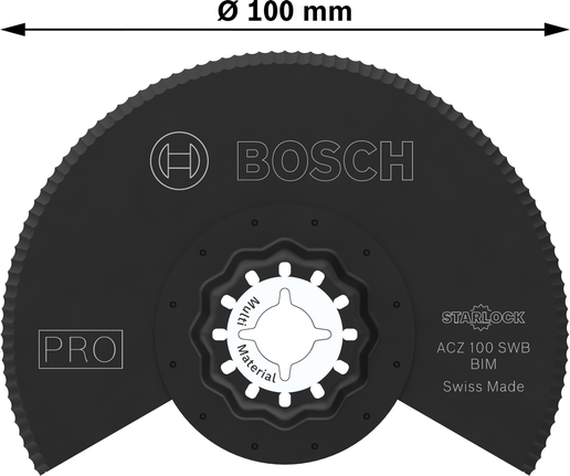 PRO ACZ 100 SWB Multitool Blade, 100 mm Bosch PRO ACZ 100 SWB multitool blade, 100 mm diameter.