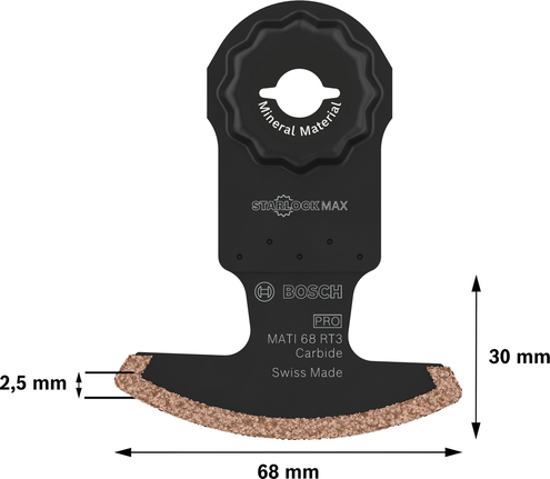 PRO MATI 68 RT3 Multitool Blade, 2.8 x 68 mm Bosch PRO MATI 68 RT3 multitool carbide blade, 68 mm.