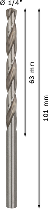 PRO Metal HSS-G Twist Drill Bit, 1/4 x 63 x 101 mm Bosch PRO Metal HSS-G 1/4 inch twist drill bit.