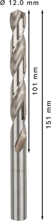 PRO Metal HSS-G Twist Drill Bit Standard Length, 12 x 101 x 151 mm, 5 pcs Bosch PRO Metal HSS-G 12mm twist drill bit 151mm length.