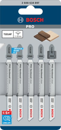 PRO Hardwood clean T101AIF Jigsaw Blade, 100 mm, 5 pcs Bosch PRO Hardwood clean T101AIF jigsaw blades 100 mm 5 pcs.