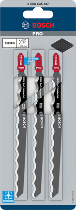 PRO Soft Material T313AW Jigsaw Blade, 152 mm, 3 pcs Bosch PRO T313AW 152 mm jigsaw blades 3-pack.