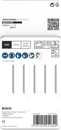 Bosch PRO Stainless Steel T118GFS jigsaw blades 83mm 5 pack.