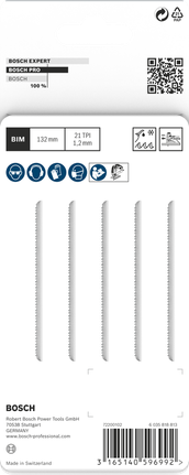 Bosch PRO Metal Pipes and Profiles T321AF jigsaw blades, 5 pack.