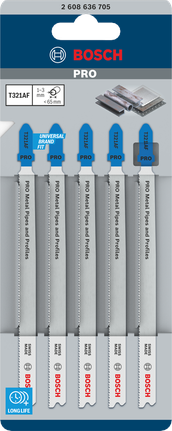 Bosch PRO Metal Pipes and Profiles T321AF jigsaw blades 5-pack.