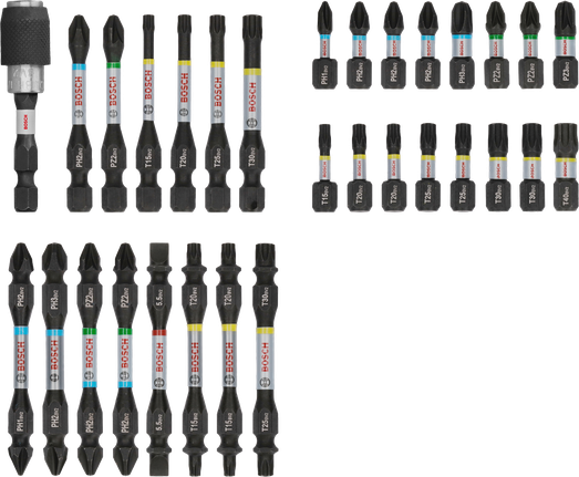 Bosch PRO Impact Screwdriver Bit Set 31 pcs, color-coded.