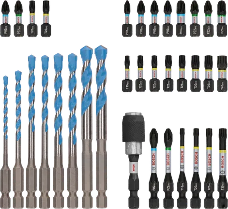 PRO Impact Mixed Set, Display, 6 x 35 pcs Bosch PRO Impact Mixed Set display with 35-piece drill and screw bits.