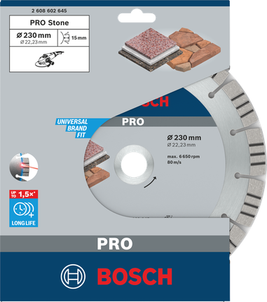 PRO Stone Diamond Disc, 230 x 22.23 mm Bosch PRO Stone diamond disc 230×22.23 mm.