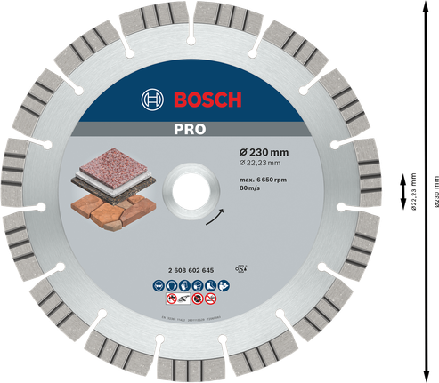PRO Stone Diamond Disc, 230 x 22.23 mm Bosch PRO Stone Diamond Disc 230 mm for cutting stone.