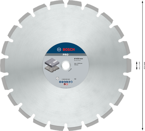 Bosch PRO Asphalt Diamond Disc 450mm for asphalt cutting.